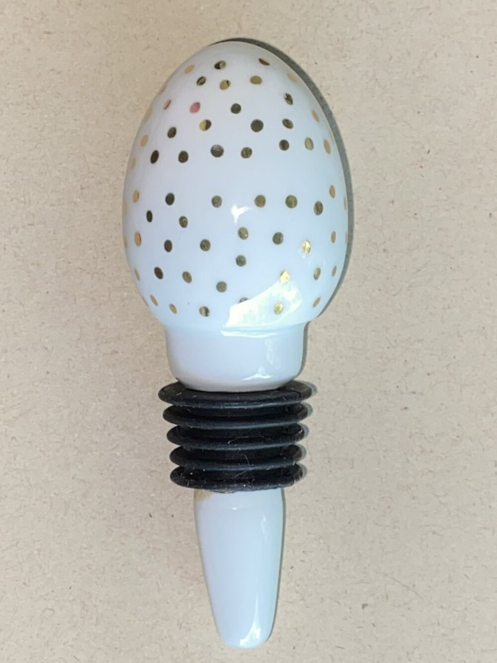 Wine Bottle Stopper-White Glazed Porcelain Egg w/Gold Polka Dots, by Threshold